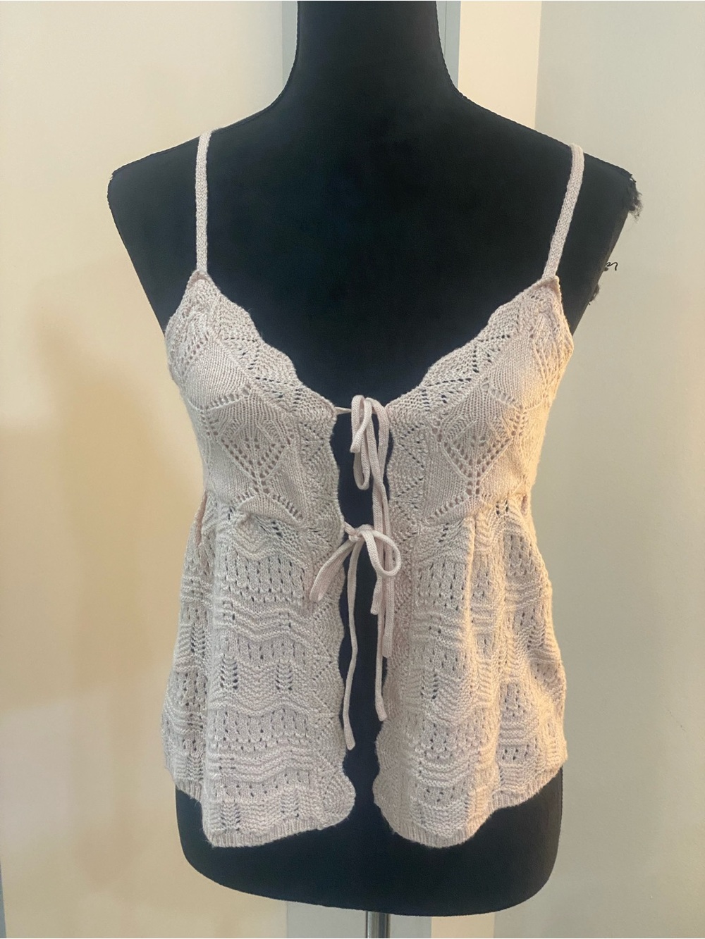 Pink Rose Soft Blush Crochet Camisole with Tie Detail